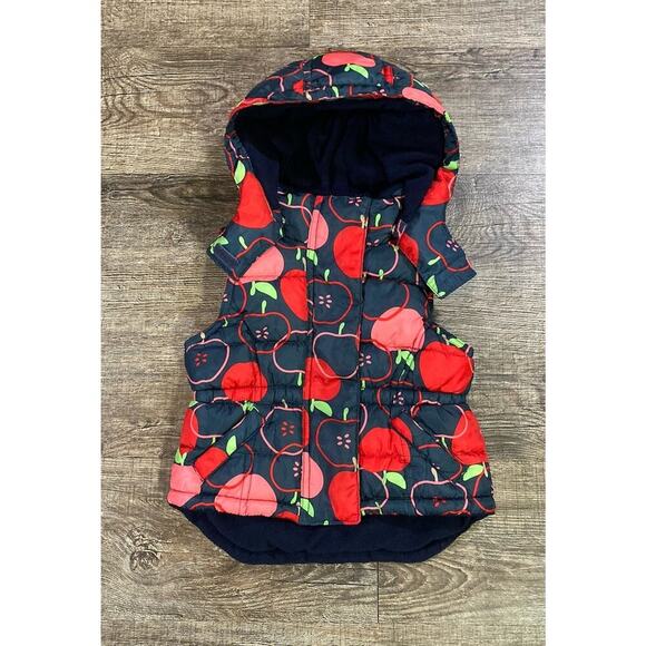 Joe Fresh Kids Girls Navy Apple Puffer Vest Detachable Hood 6-12 Months - Picture 1 of 8